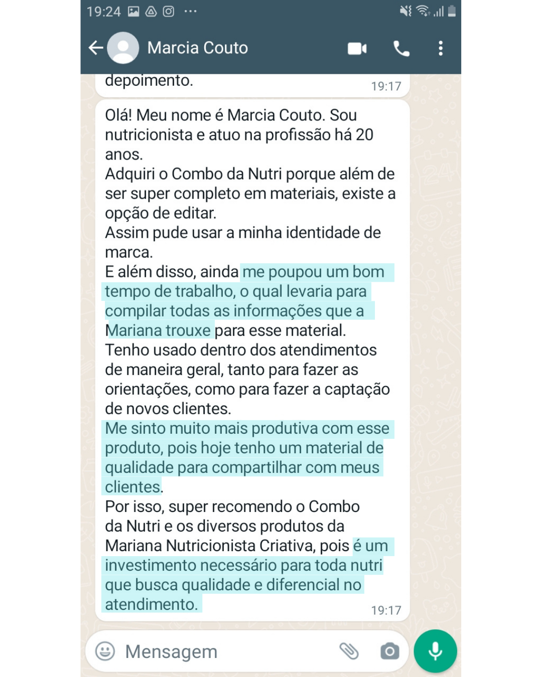 Depoimento real de aluna 3