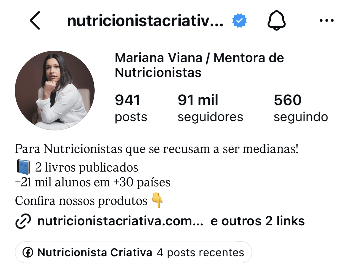 Perfil do Instagram de Mariana Viana com 91 mil seguidores