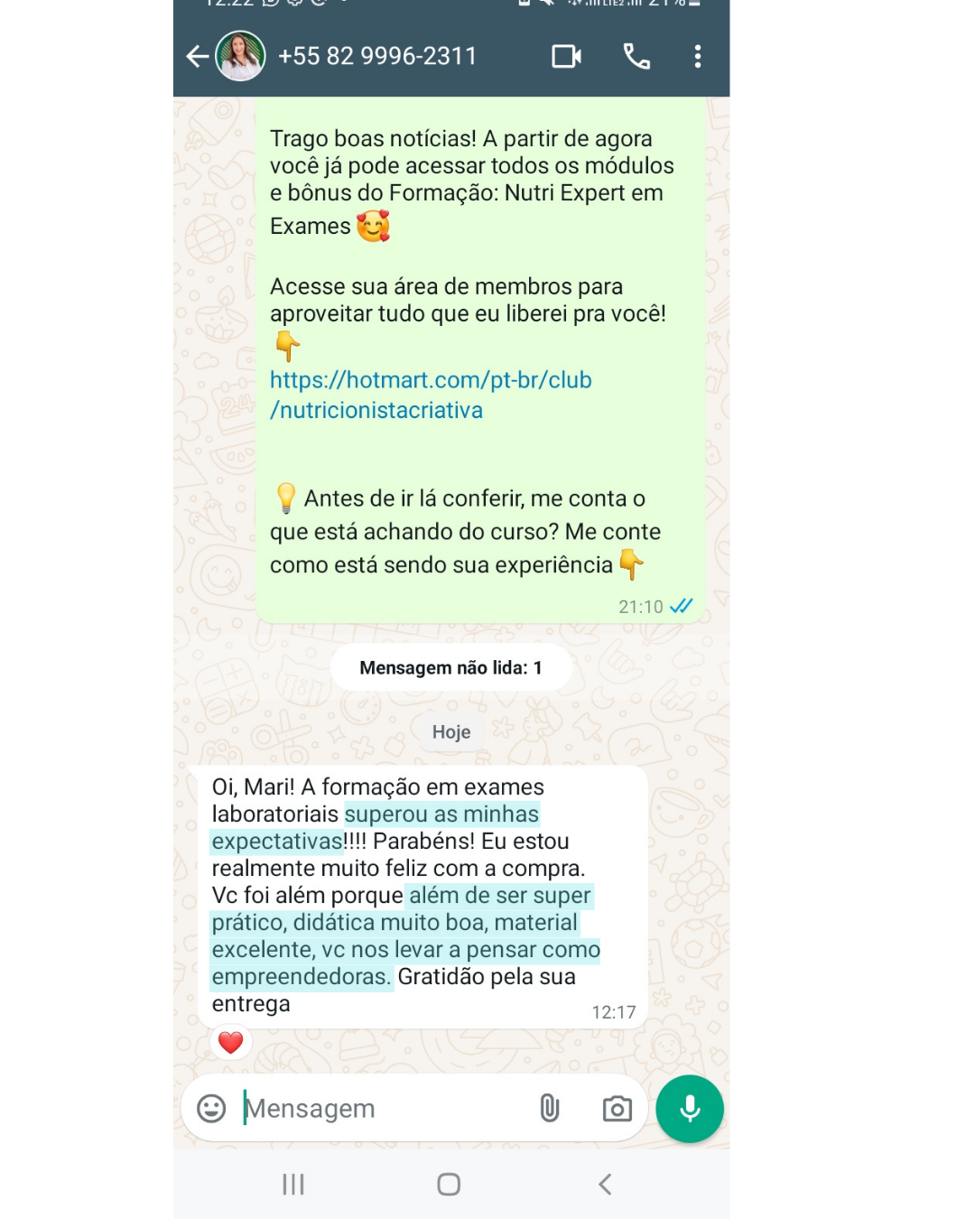Print real de depoimento 9