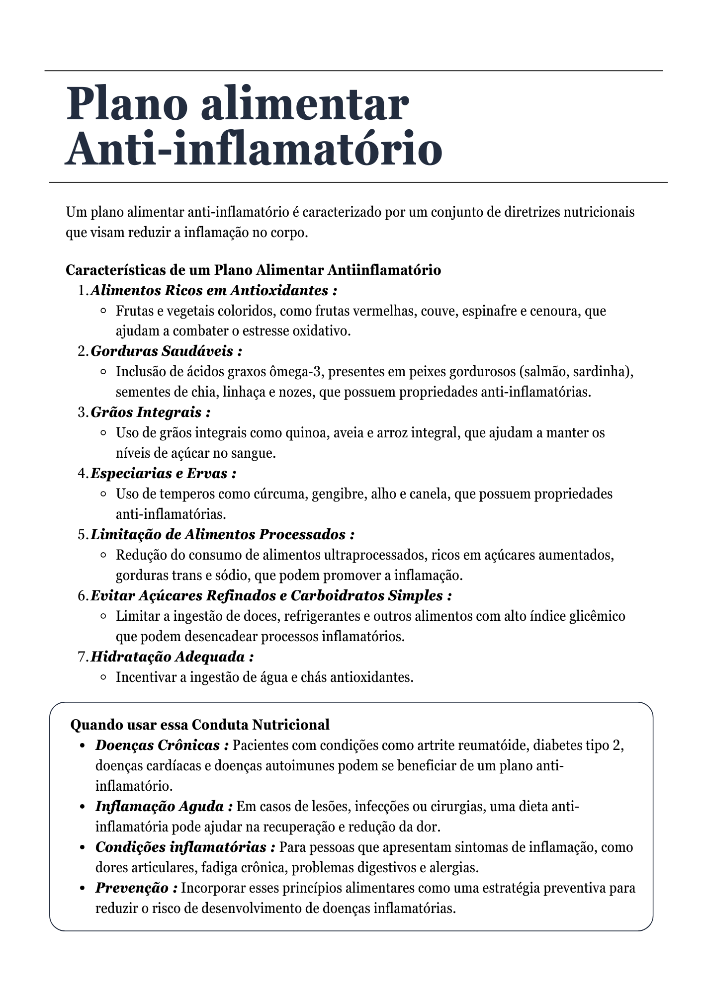 Plano anti-inflamatório